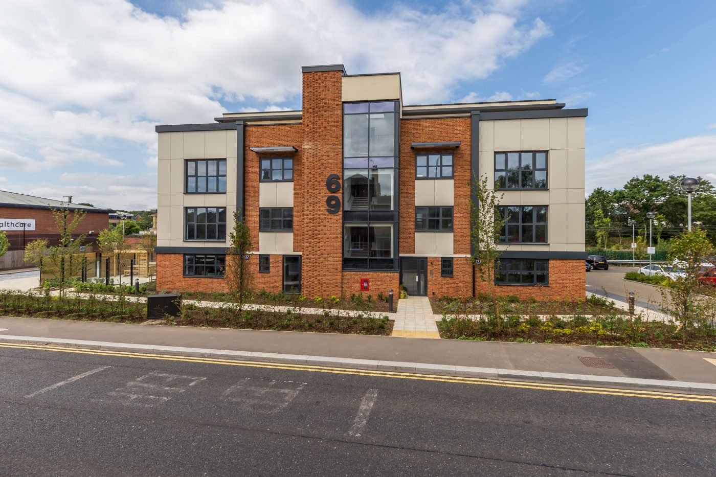 Three-storey brick apartment building